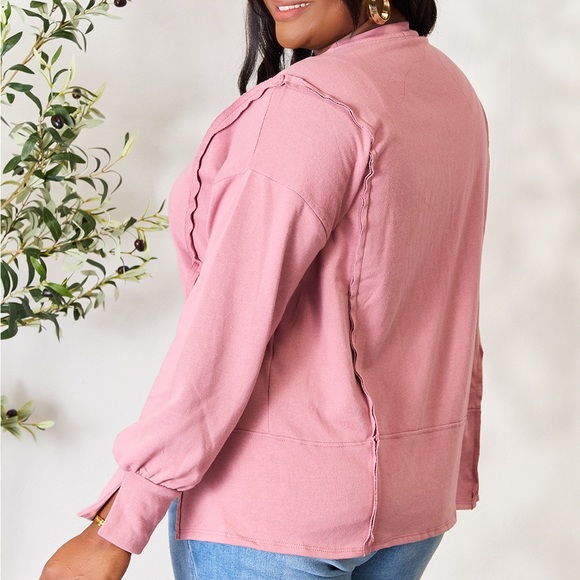 NEW Culture Code PLUS + REG Size Rose Pink Oversized Exposed Seam Sweatshirt Top - Picture 8 of 9